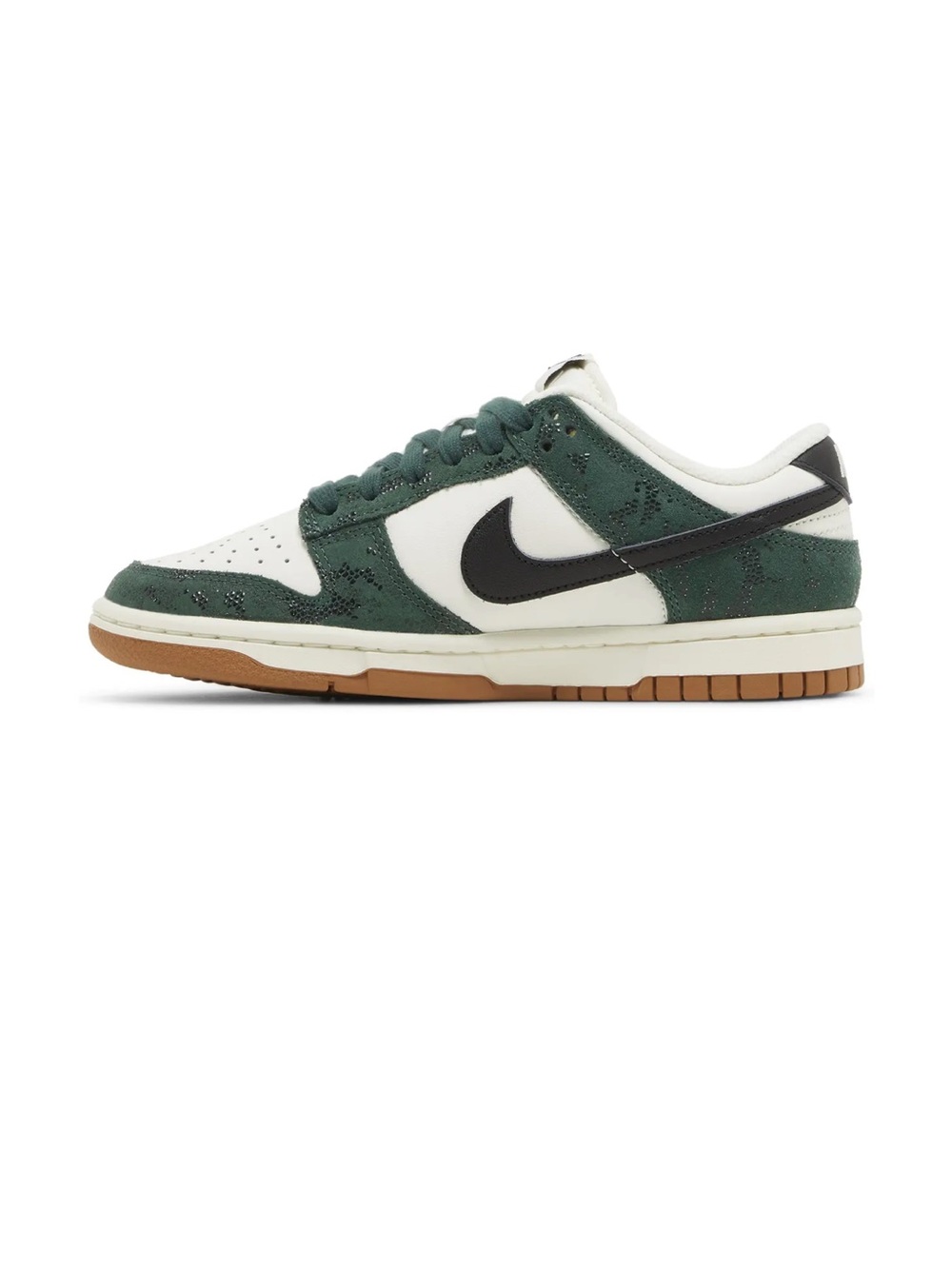 NIKE Dunk Low Sneaker in Pro Green, Black, Sail, & Gum Medium Brown